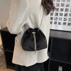 Western Style Plush Messenger Bag Bucket Handbag