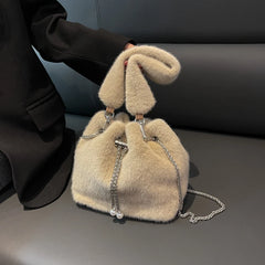 Western Style Plush Messenger Bag Bucket Handbag