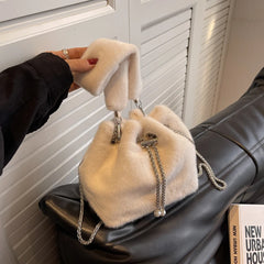 Western Style Plush Messenger Bag Bucket Handbag