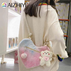 Plush Shoulder Bag Lightweight Soft Small Casual Zipper