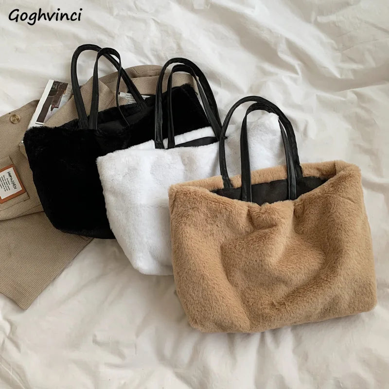 Faux Fur Shoulder Bag Women Large Capacity Casual Tote Bag