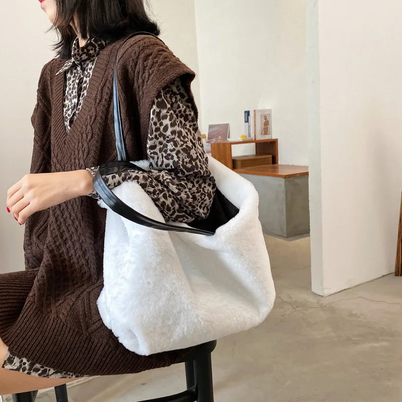 Faux Fur Shoulder Bag Women Large Capacity Casual Tote Bag
