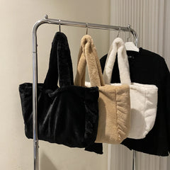 Winter Plush Shoulder Shopper Bag Women Large Tote Fluffy Fur Soft Fabric Handba