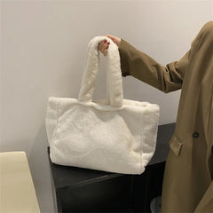 Winter Plush Shoulder Shopper Bag Women Large Tote Fluffy Fur Soft Fabric Handba
