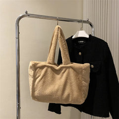 Winter Plush Shoulder Shopper Bag Women Large Tote Fluffy Fur Soft Fabric Handba