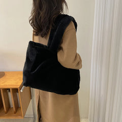 Winter Plush Shoulder Shopper Bag Women Large Tote Fluffy Fur Soft Fabric Handba