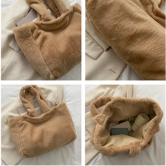 Winter Plush Shoulder Shopper Bag Women Large Tote Fluffy Fur Soft Fabric Handba