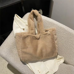 Winter Plush Shoulder Shopper Bag for Women Soft Fabric Fluffy Fur Large Handbag