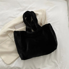 Winter Plush Shoulder Shopper Bag for Women Soft Fabric Fluffy Fur Large Handbag