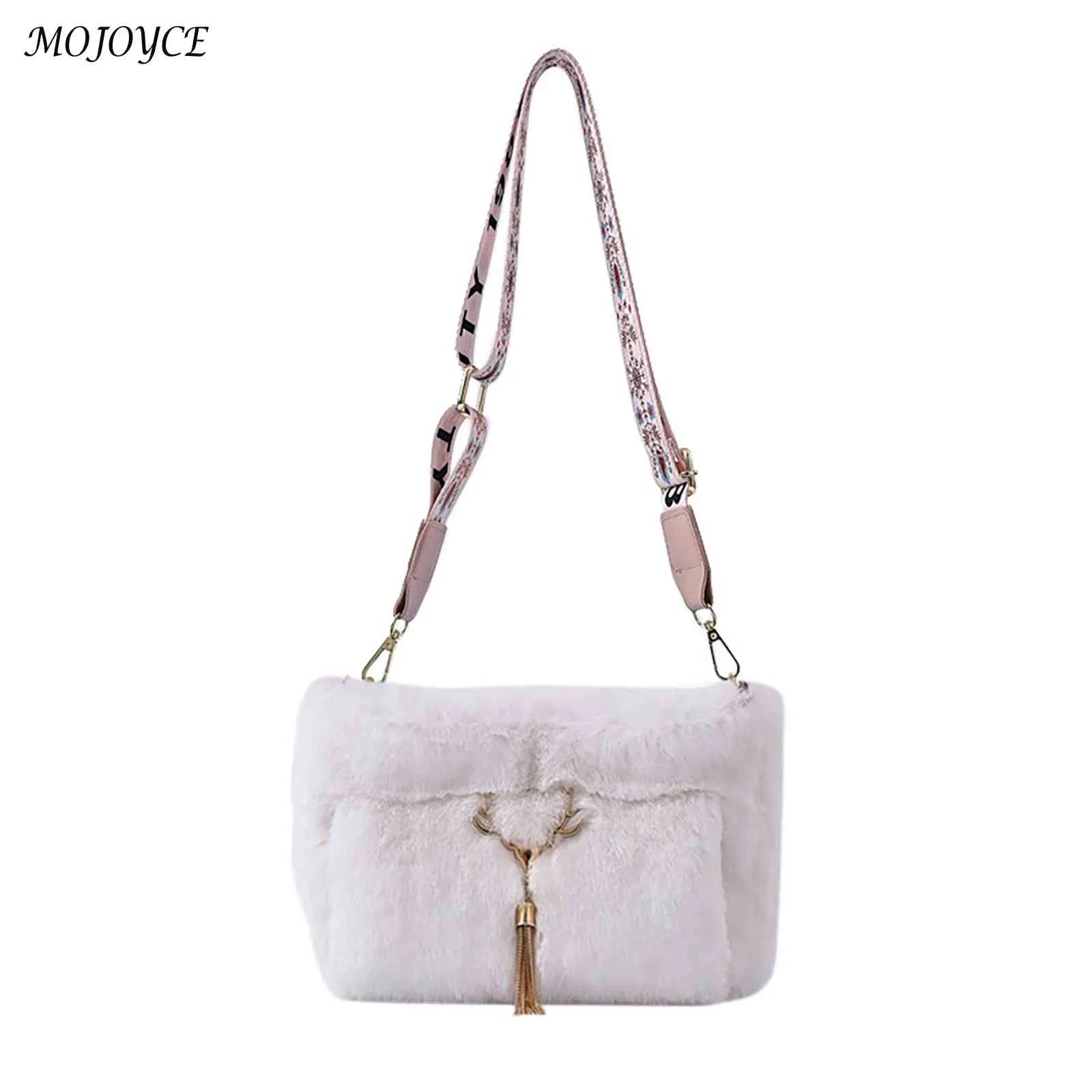 Plush Underarm Handbag with Chain Tassel for Women Girls