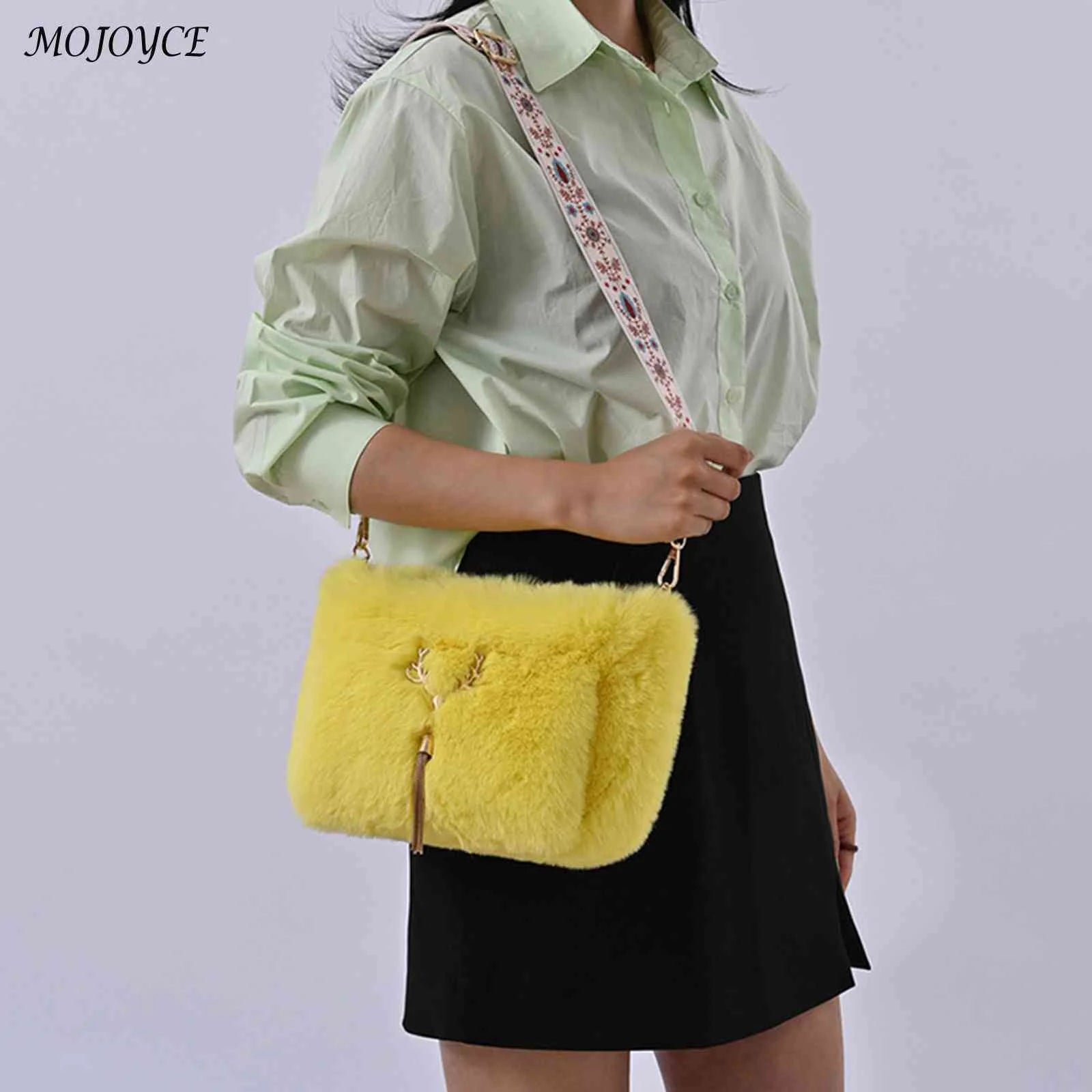 Plush Underarm Handbag with Chain Tassel for Women Girls