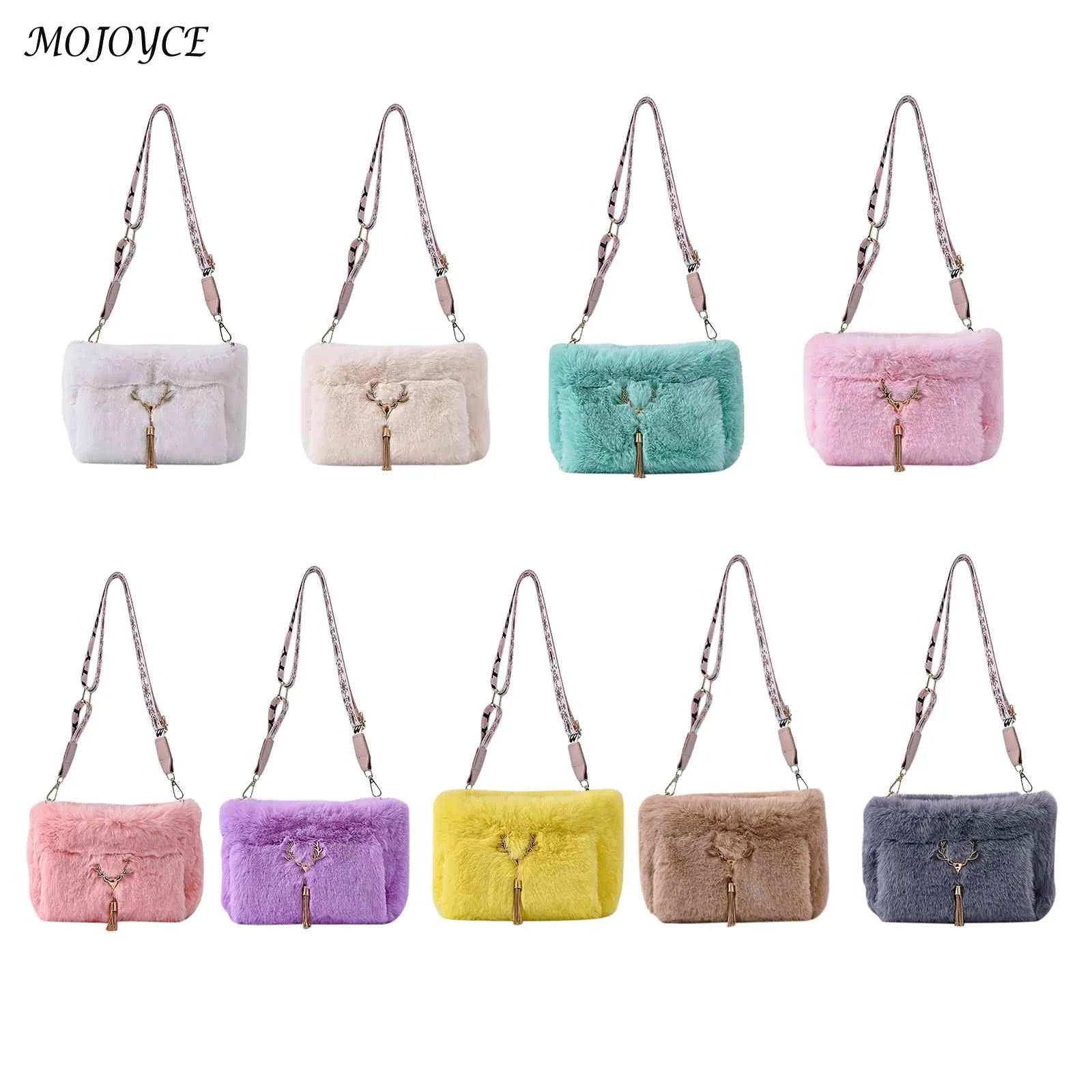 Plush Underarm Handbag with Chain Tassel for Women Girls