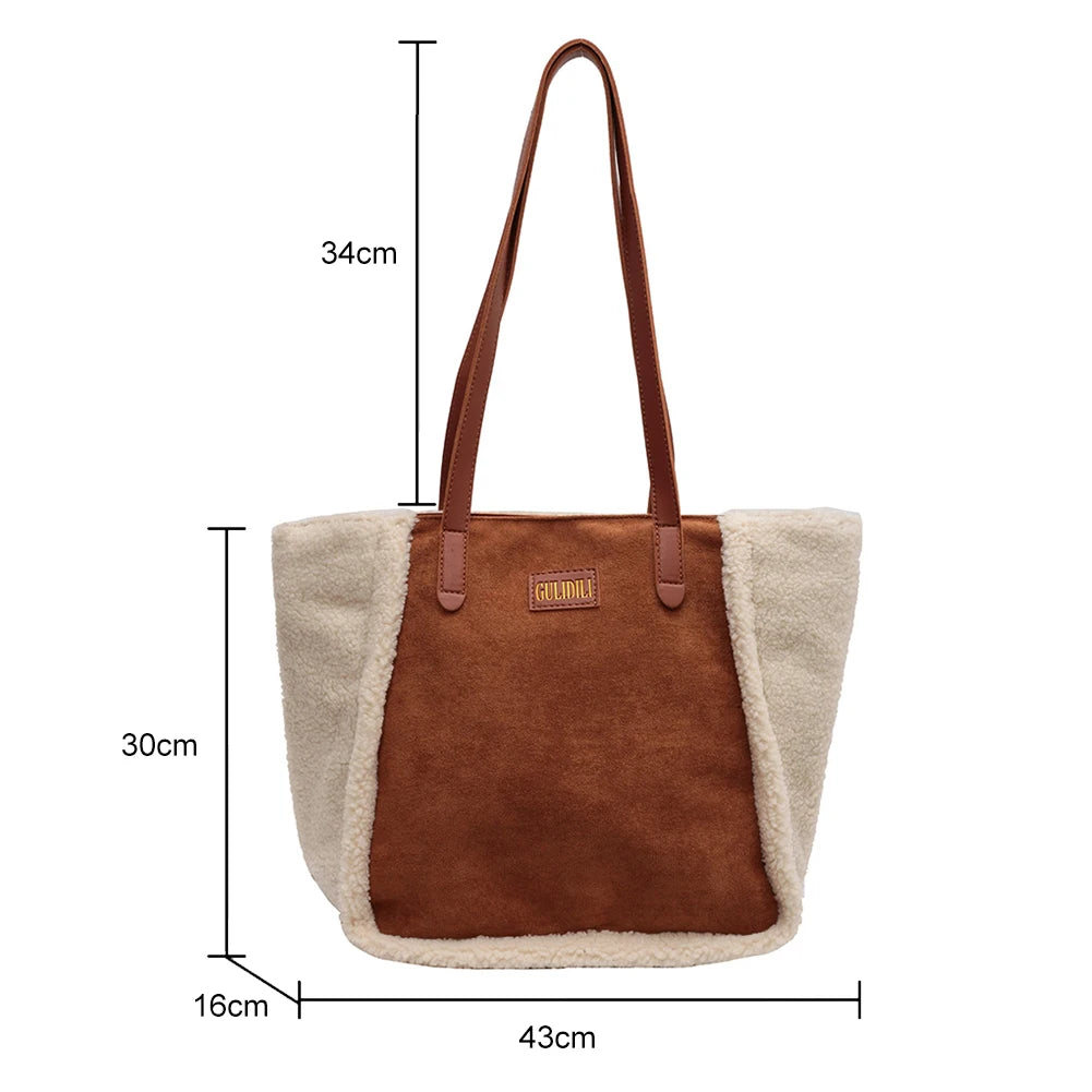 Plush Splicing Commute Bag Top-handle - Large Capacity