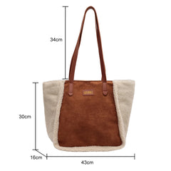 Plush Splicing Commute Bag Top-handle - Large Capacity