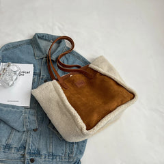 Plush Splicing Shoulder Bag Large Capacity Top-handle Bag