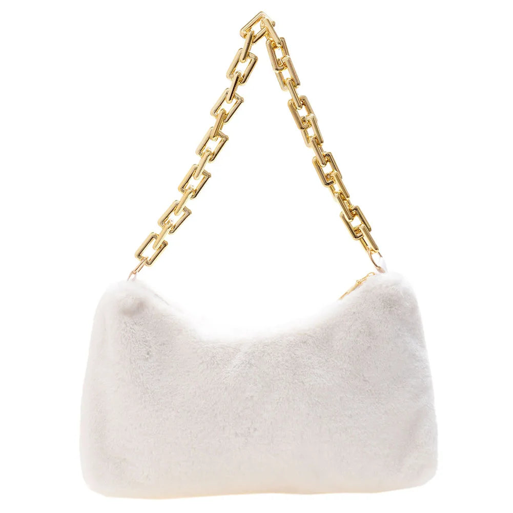 Plush Thick Chain Shoulder Bag Women Casual Underarm Bags Autumn Winter Handbags