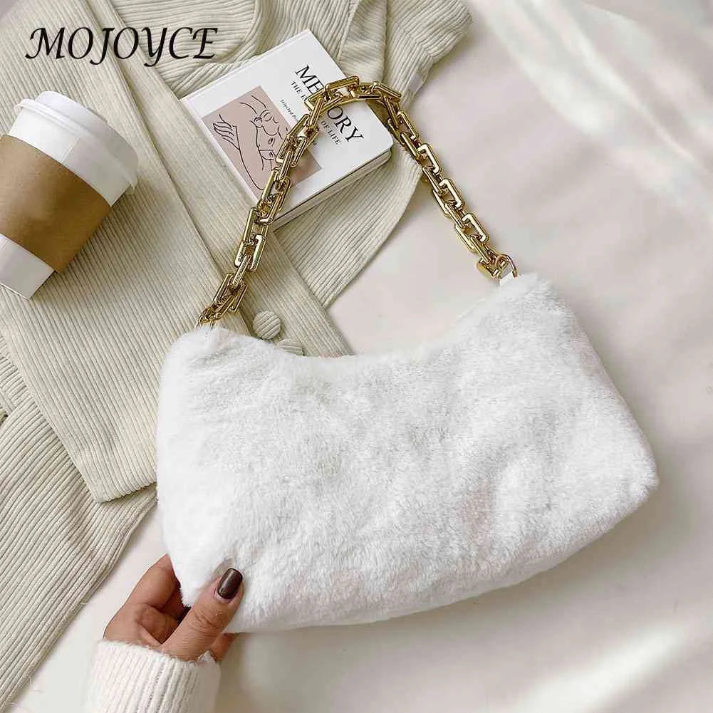 Plush Thick Chain Shoulder Bag Women Casual Underarm Bags Autumn Winter Handbags