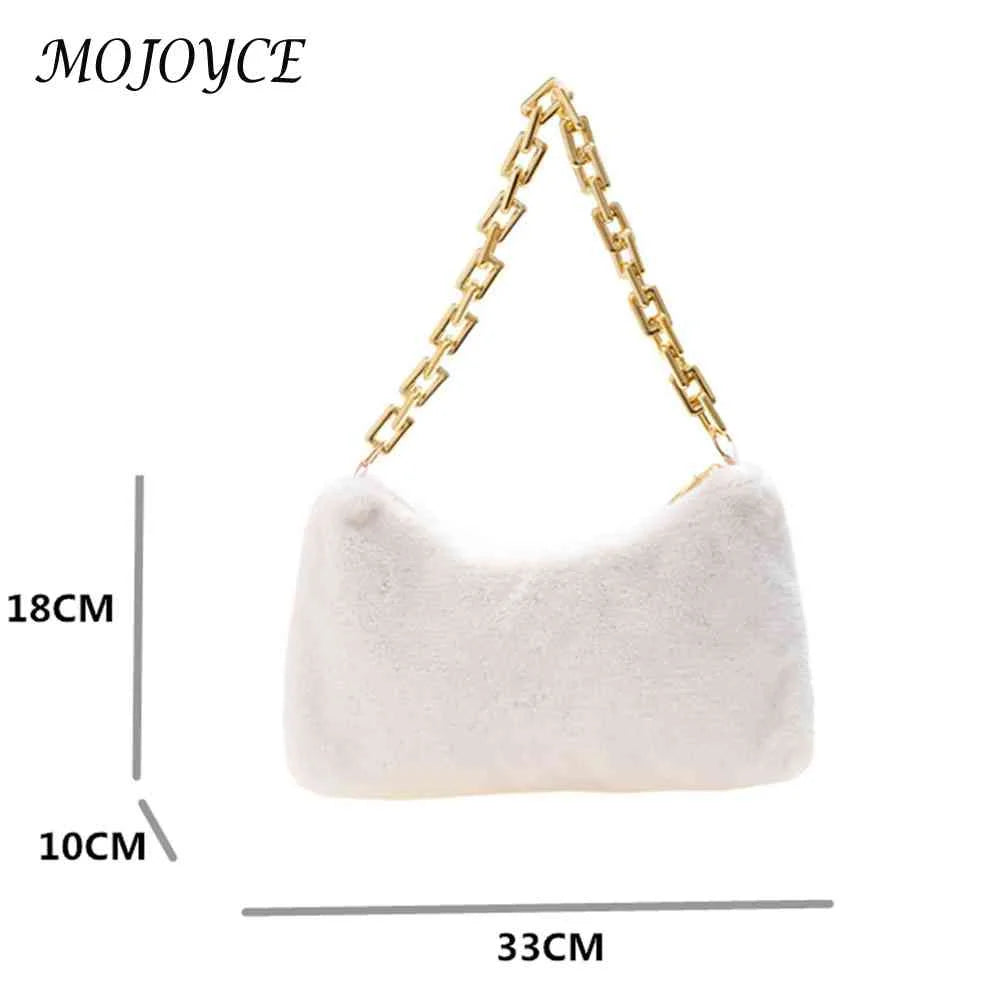 Plush Thick Chain Shoulder Bag Women Casual Underarm Bags Autumn Winter Handbags