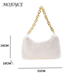 Plush Thick Chain Shoulder Bag Women Casual Underarm Bags Autumn Winter Handbags