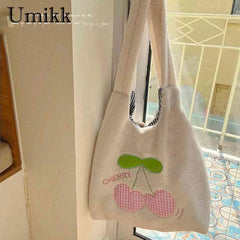 Cherry Cartoon Plush Top-handle Bag for Holiday Party