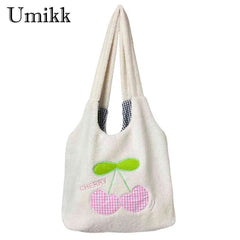 Cherry Cartoon Plush Top-handle Bag for Holiday Party
