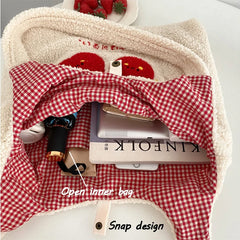 Cherry Embroidery Tote Bag Women Autumn Winter Plush Handbag Eco Shoulder