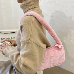Fluffy Underarm Bag for Women - Y2K Furry Purse Tote