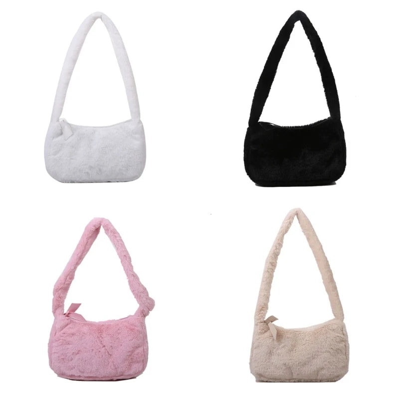 Fluffy Underarm Bag for Women - Y2K Furry Purse Tote