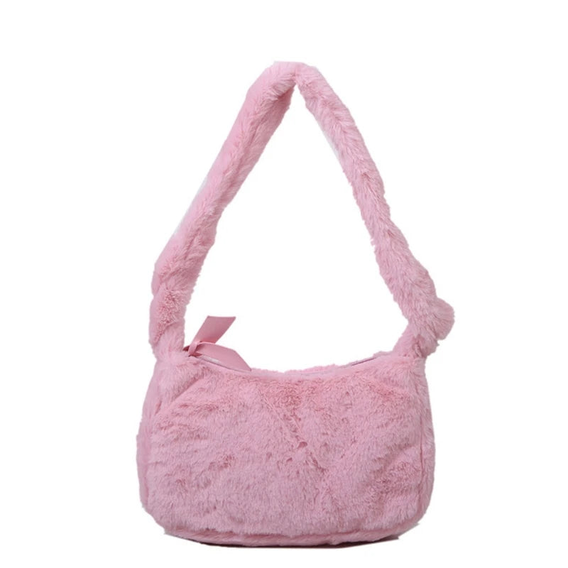Fluffy Underarm Bag for Women - Y2K Furry Purse Tote