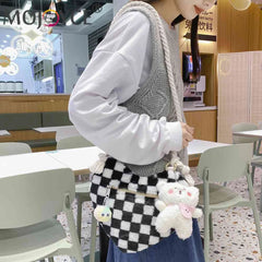 Plush Underarm Bag Lightweight Women Peach Heart Bag Soft Small Casual Zipper Po