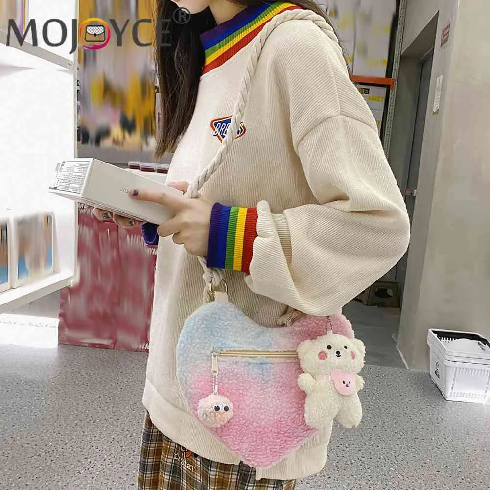 Plush Underarm Bag Lightweight Women Peach Heart Bag Soft Small Casual Zipper Po
