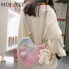 Plush Underarm Bag Lightweight Women Peach Heart Bag Soft Small Casual Zipper Po