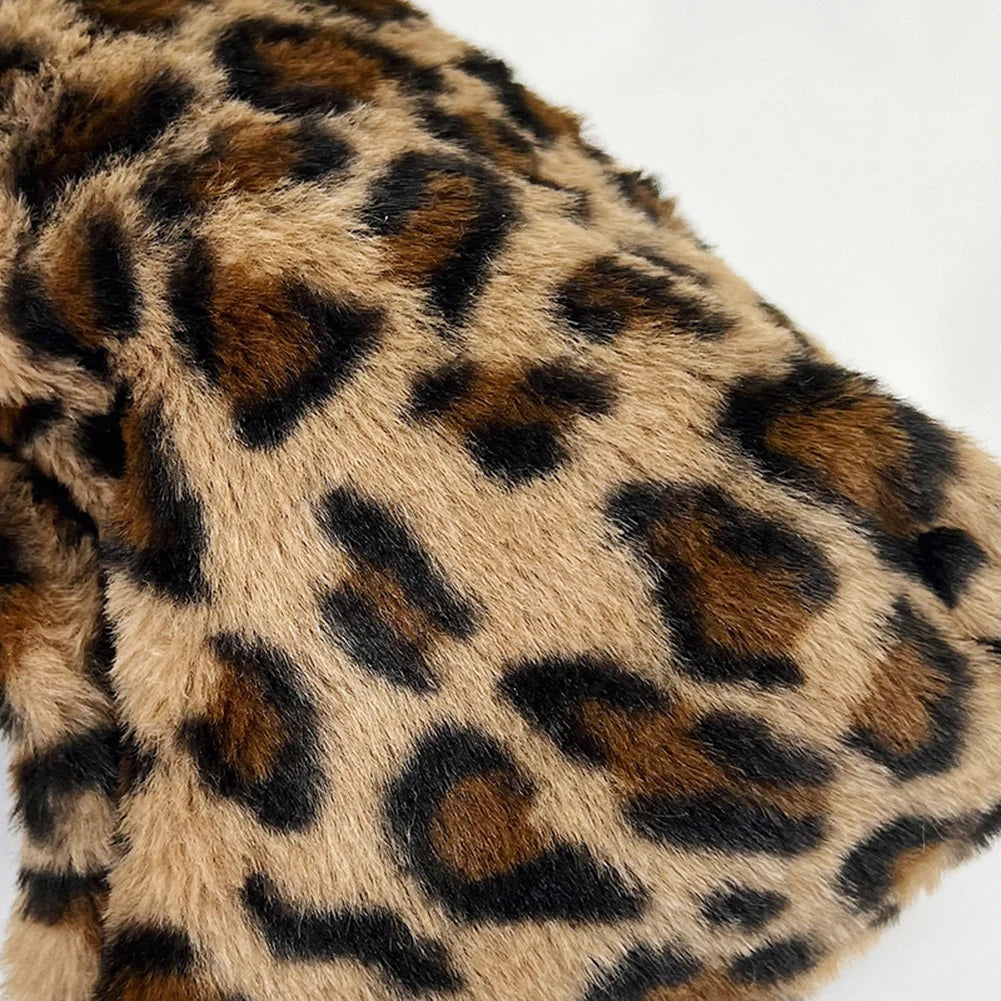 Leopard Faux Fur Underarm Bag Soft Warm Vintage Style for Autumn Winter