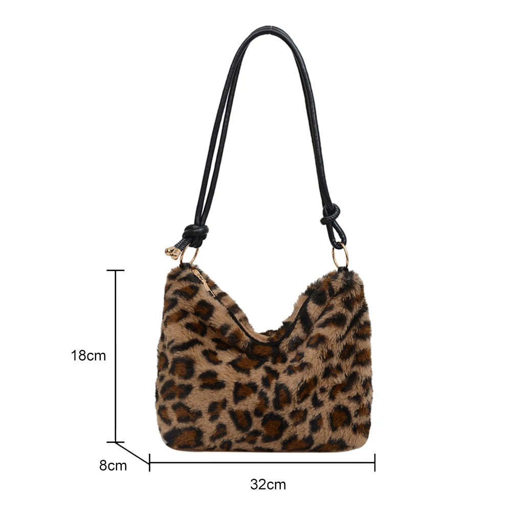 Leopard Faux Fur Underarm Bag Soft Warm Vintage Style for Autumn Winter