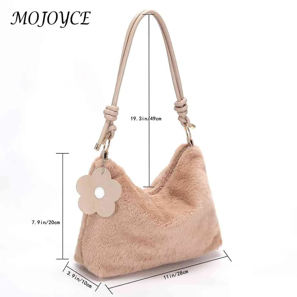 Soft Plush Underarm Bag with Flower Pendant