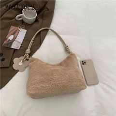 Soft Plush Underarm Bag with Flower Pendant