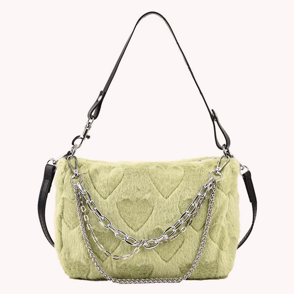 Plush Underarm Handbags Soft Fluffy Messenger Bag Chains Solid for Travel