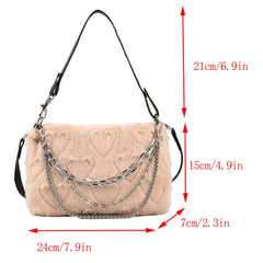 Plush Underarm Handbags Soft Fluffy Messenger Bag Chains Solid for Travel
