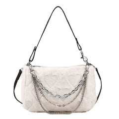 Plush Underarm Handbags Soft Fluffy Messenger Bag Chains Solid for Travel