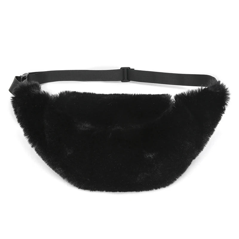 Winter Faux Fur Waist Bag Women Chest Belt Fanny Pack