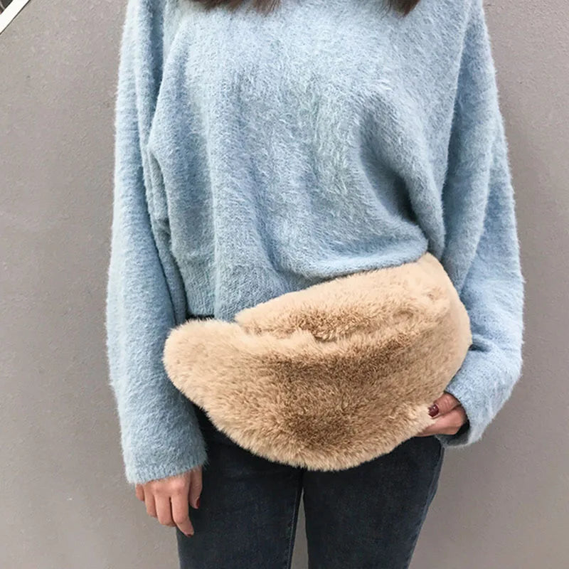 Winter Faux Fur Waist Bag Women Chest Belt Fanny Pack