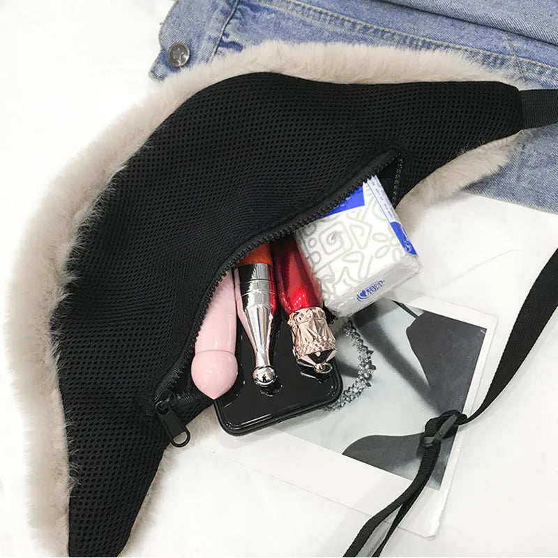 Winter Faux Fur Waist Bag Women Chest Belt Fanny Pack