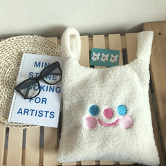 Winter Cartoon Handbags Face Embroidery Hand Bag Women Solid Ladies Bag Tote