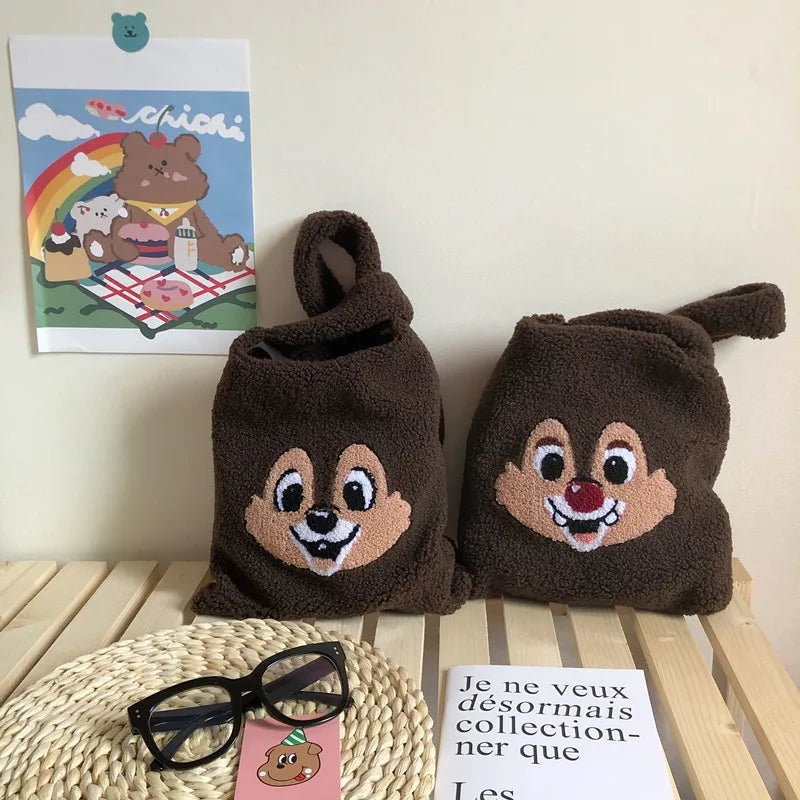 Winter Cartoon Handbags Face Embroidery Hand Bag Women Solid Ladies Bag Tote