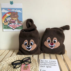 Winter Cartoon Handbags Face Embroidery Hand Bag Women Solid Ladies Bag Tote