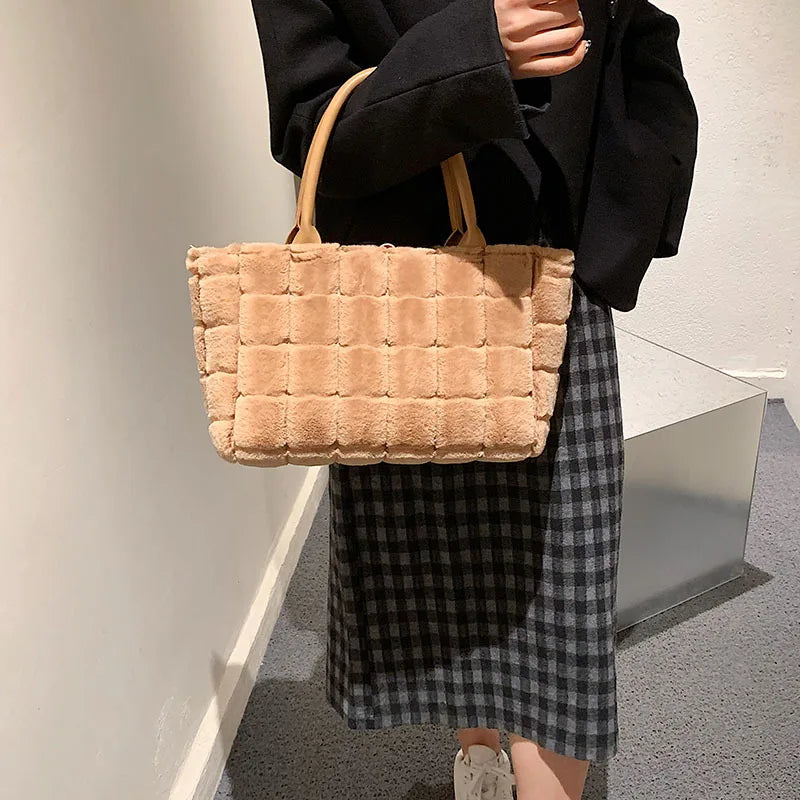 Vintage Large Capacity Tote Bag for Women, Autumn Winter Soft Handbag