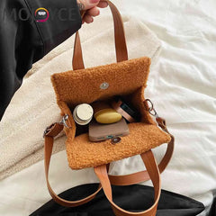 Plush Crossbody Bag with Pendant for Winter, Soft and Warm Women Handbag
