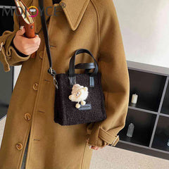 Plush Crossbody Bag with Pendant for Winter, Soft and Warm Women Handbag