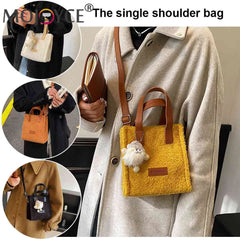 Plush Crossbody Bag with Pendant for Winter, Soft and Warm Women Handbag