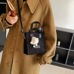 Plush Women Crossbody Bag Winter Messenger Bag with Pendant